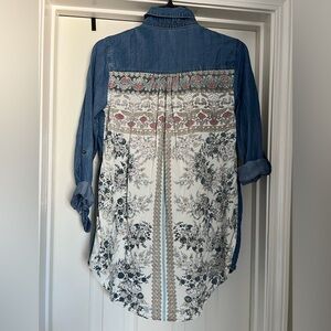 Altar’d State Chambray Button Down with Floral design on back